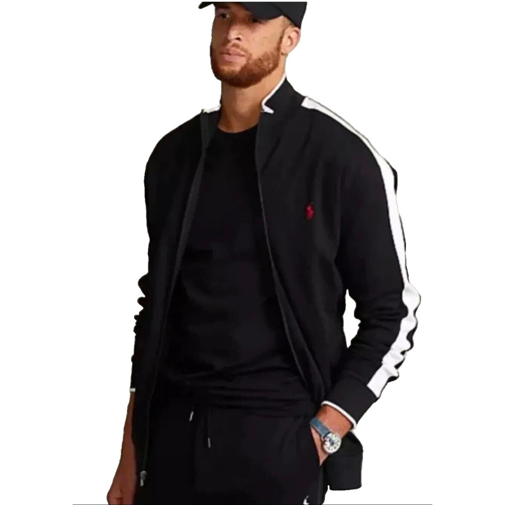 Polo Ralph Lauren 2XLT Interlock Track Jacket Black White Stripe Full Zip tall